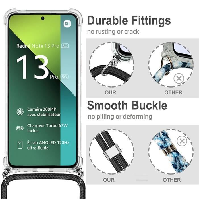 Coque - E.F.CONNECTION - Pour Xiaomi Redmi Note 13 Pro 5G - Antichoc - Ultra-transparente - Cordon Vert Nuit