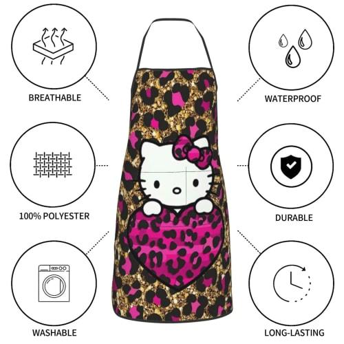 ZOOKISS Hello Kitty Leopard Print Apron, Cute with Two Pockets, Women's, Waterproof, Lightweight, Soft, Stylish, Stain-Resistant, Wrinkle-Resistant, S