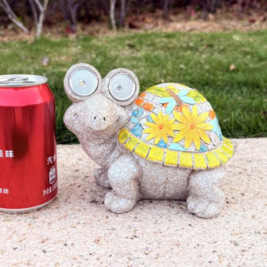 Garden Turtle Statue Turtle Sculpture with Solar Lights Outdoor Flower