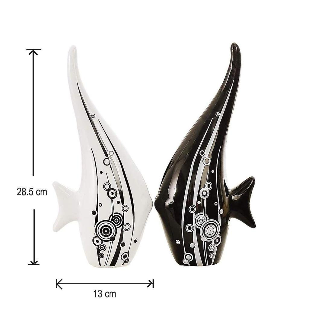 Modern Minimalist Black and White Bubble Fish Art Figure | Beautiful Home Decor- (Set of 2 Pc)
