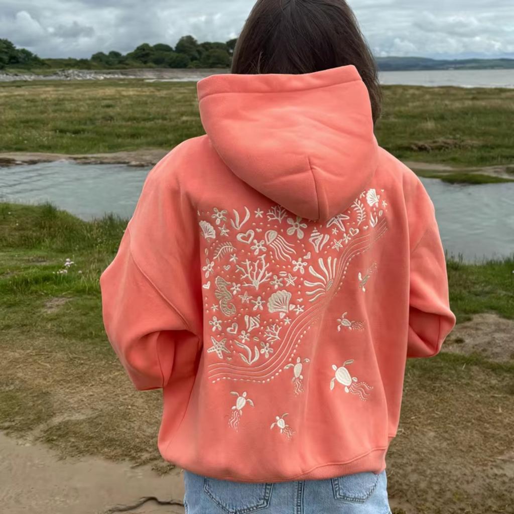 STREETRICH Süße Hoodies für Teenager-Mädchen Grafikstickerei Oversized Preppy Sweatshirt Y2K Langarm Ästhetisches Strand-Kapuzentop