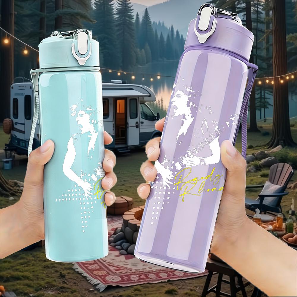 1PC Kiss of life dark band text print 750ml colorful plastic sports water bottle leakproof pop up lid with straw for outdoor work home use