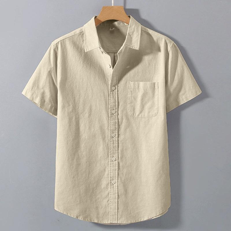 Summer Mens Short Sleeve Shirts Solid Color Stand Collar Oversize T Shirts Breathable Loose Youth Basic Cotton Pocket Shirts Man