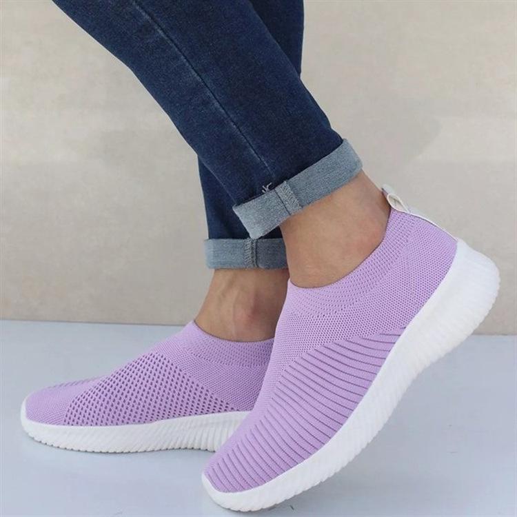Women's Plus Size Flyknit Casual Running Shoes - Breathable Low-Top Sock Sneakers
