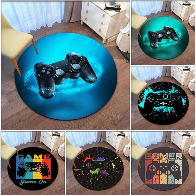 Runde Teppiche mit Gamer-Controller, rutschfeste runde Bodenmatte, Fußmatten, Teppich für Schlafzimmer, Yogamatte