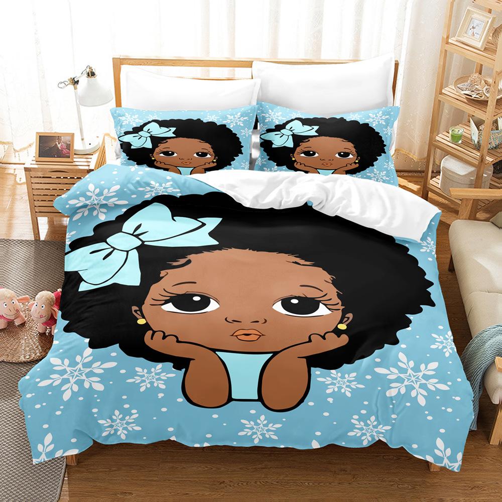 Bed Three-Piece Cartoon Black Girl Series 3D Digital Printing Kit