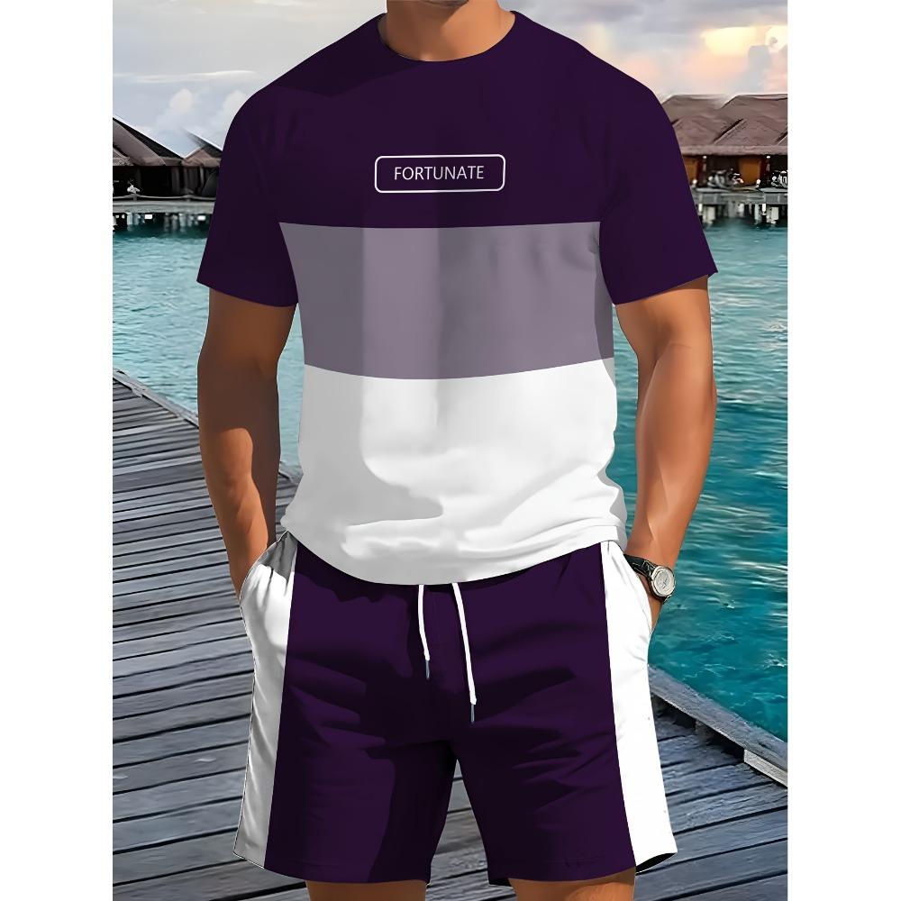 Sommeranzug 3D-Druck Herren Freizeit Kurzarmanzug Geeignet für Sportanzug Herren Rundhals Kurzarm Oberteil Und Shorts