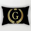 Gold Color Letter Cushion Cover 30x50cm Rectangle Pillow Case Crown Leaves Plant Polyester Black Sofa Pillow Cover Home Decor