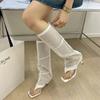 Fashion Spring Autumn New Women's Mesh Breathable Pants Boots Versatile Thick Bottom Hollow Mesh Long Tube Clip