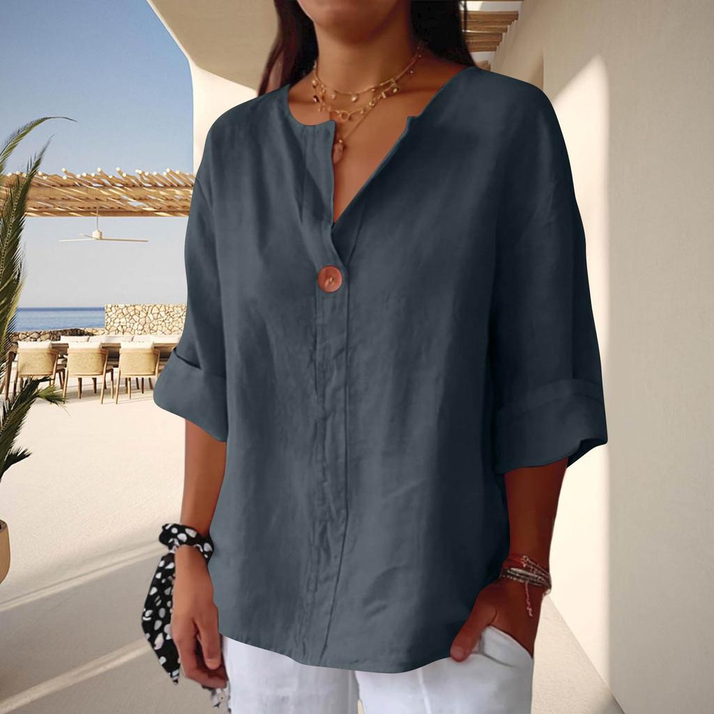 Women’s Loose Fit Linen Blouse Half Sleeve Button Front Casual Lightweight Tunic Top Comfortable Relaxed Fit Shirt