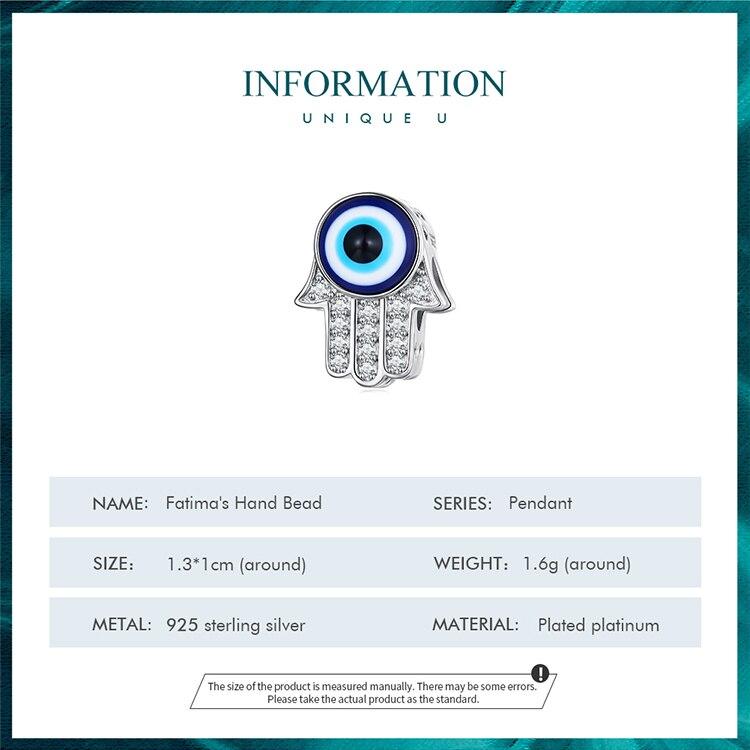 Bamoer 925 Sterling Silver Fatima's Hand Bead Devil's Eye Charms for Women Original Bracelet & Bangle Fine Jewelry