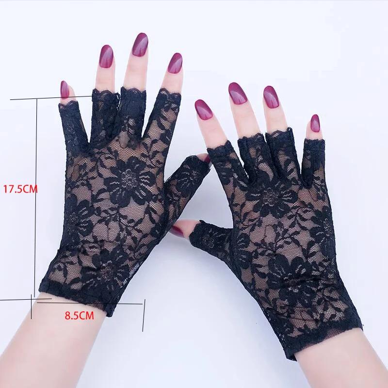 Black Fingerless Sexy Lace Gloves Women Sun Protection Gloves Women Driving Mittens for Bride Ladies Half Finger Fishnet Gloves