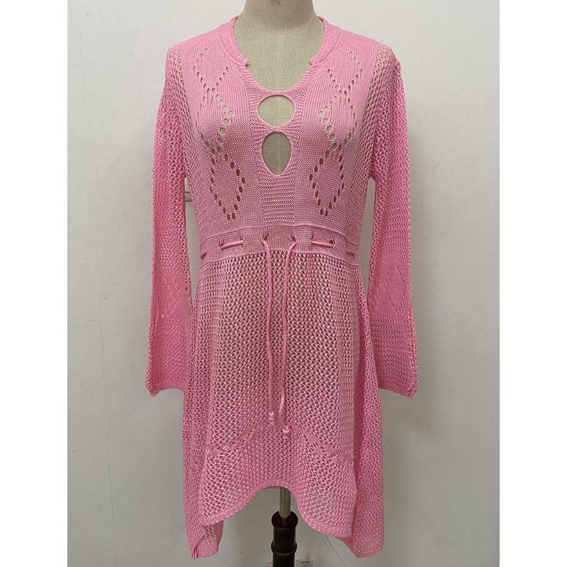Women's Hollow Out Sun Shirt Flared Sleeve Beach Cover Up Bikini Outer Shirt Knitwear