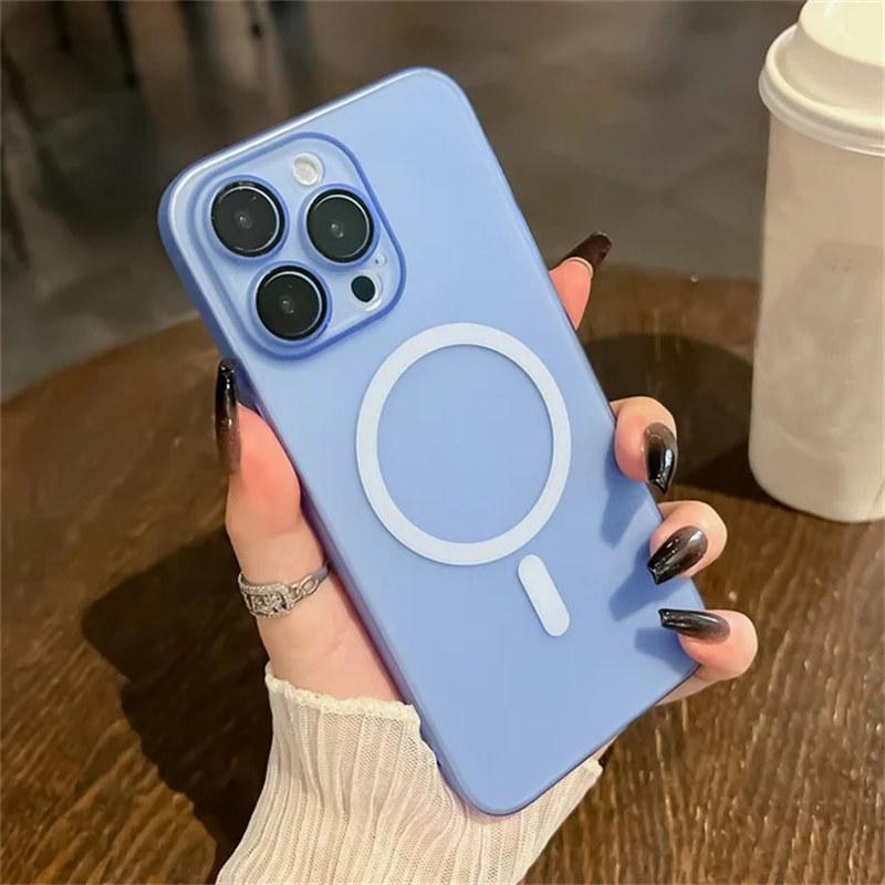 

Матовый полупрозрачный кожаный ультратонкий тонкий чехол для ПК для iPhone 11 12 13 14 15 Pro Max XR XS с беспроводной зарядкой Magsafe, пленочный чехол для объектива iPhone 12 Pro синий