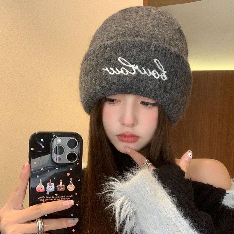 

Wool Blend Thick Woolen Hat Children s 2025 New Letter Head Circumference Knitted Warmth Ear Protection Cold M56—58cm темно-серого