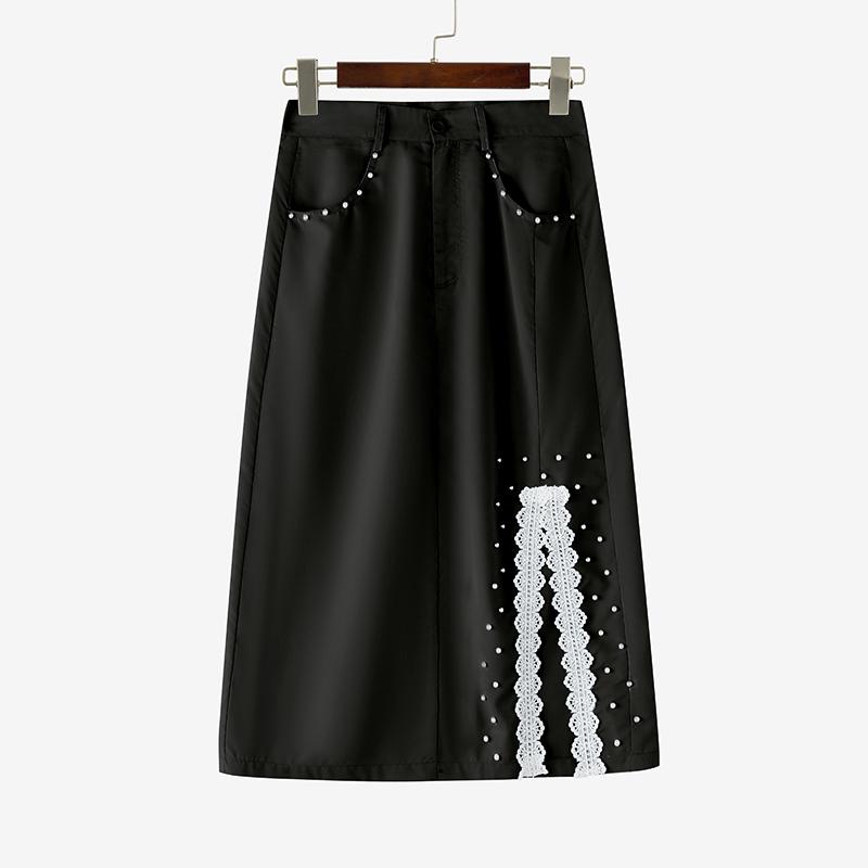 

ZANZEA Womens Casual Lace Splice Side-slit Straight Skirt 5XL чёрный