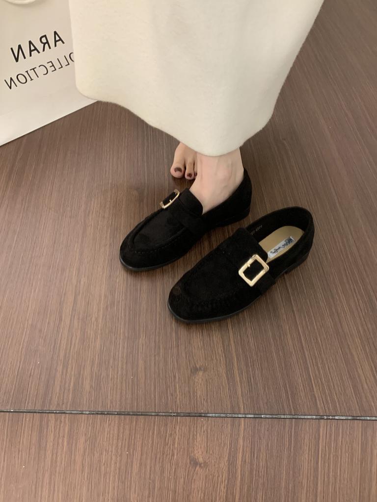 Heel Height 2cm~ Retro British Lazy One-pedal Suede Loafers Versatile Commuting Not Tired Feet Flat Single Shoes Women