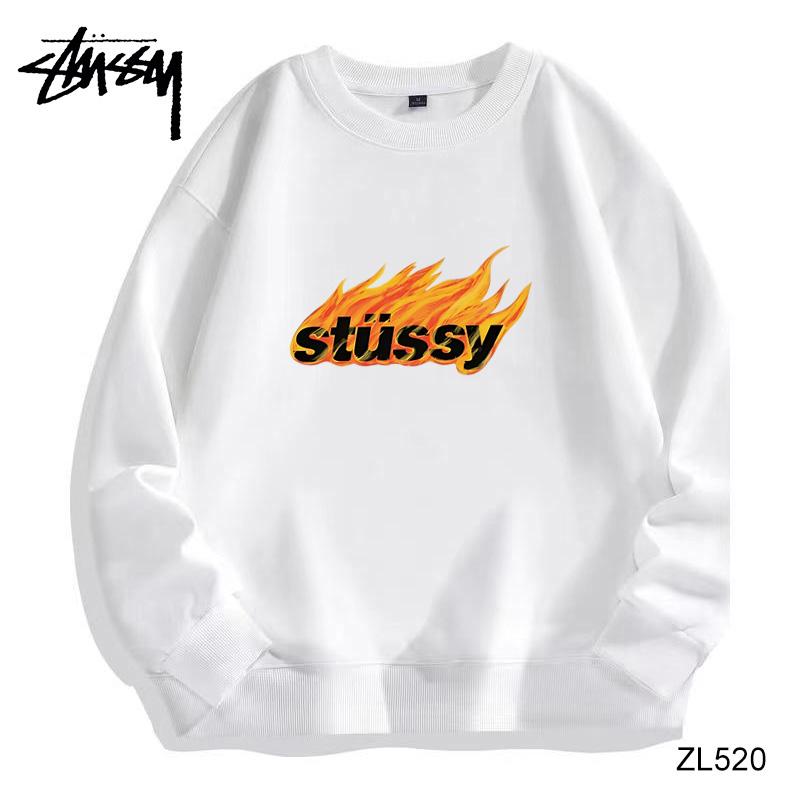 

Stussy зимний высококачественный хлопковый флисовый теплый свитер с круглым вырезом Stussy, свитер для пары с принтом пламени и логотипом