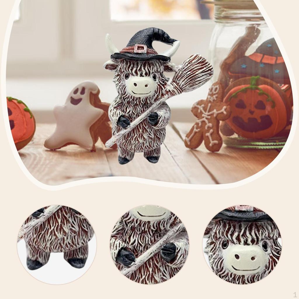 Cow Statue Desktop Sculpture Collectibles Ornament Halloween Decor for Indoor