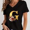 Vintage Flower Alphabet Graphic T Shirts Women Alphabet Rose Gold Essential Women Clothing Gift for Alphabet Floral Lover Tshirt