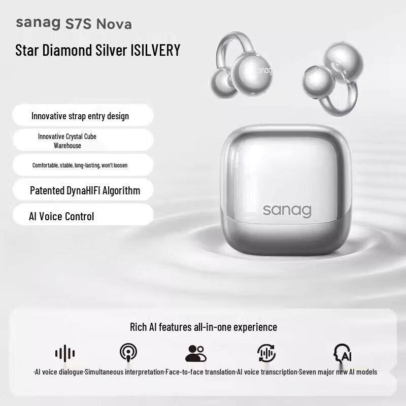 

SANAG S7S Nova Open-Ear Clip Bluetooth Earbuds with AI Translation