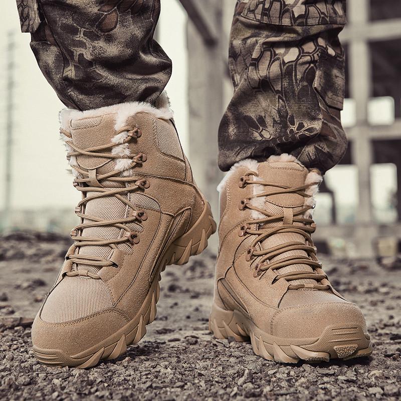 Winter Velvet Mountain Boots Men High Quality Fur Warm Men's Trekking Shoes Fashion Black High Top Hiking Walking Shoes Unisex