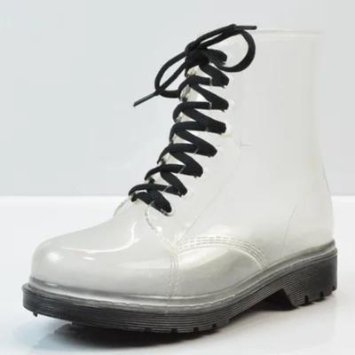 Women Transparent Rain Boots Rubber Lace Up Women Ankle Boots Waterproof Casual Comfort Ladies Boots Shoes