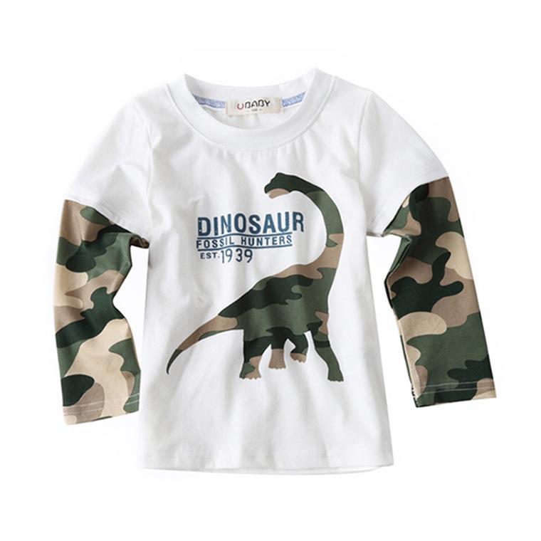 Boys Long Sleeve Cotton T-shirt for Spring Autumn Children Dinosaur Print Base Layer Top Child Clothing Jurassic World Pattern
