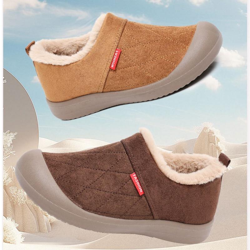 Women's Large Size Soft Sole One Foot Stirrup Winter Warm Fur One Snow Boots Padded Lined Ankle Boots Anti-slip Hiking Sports Cotton Boots