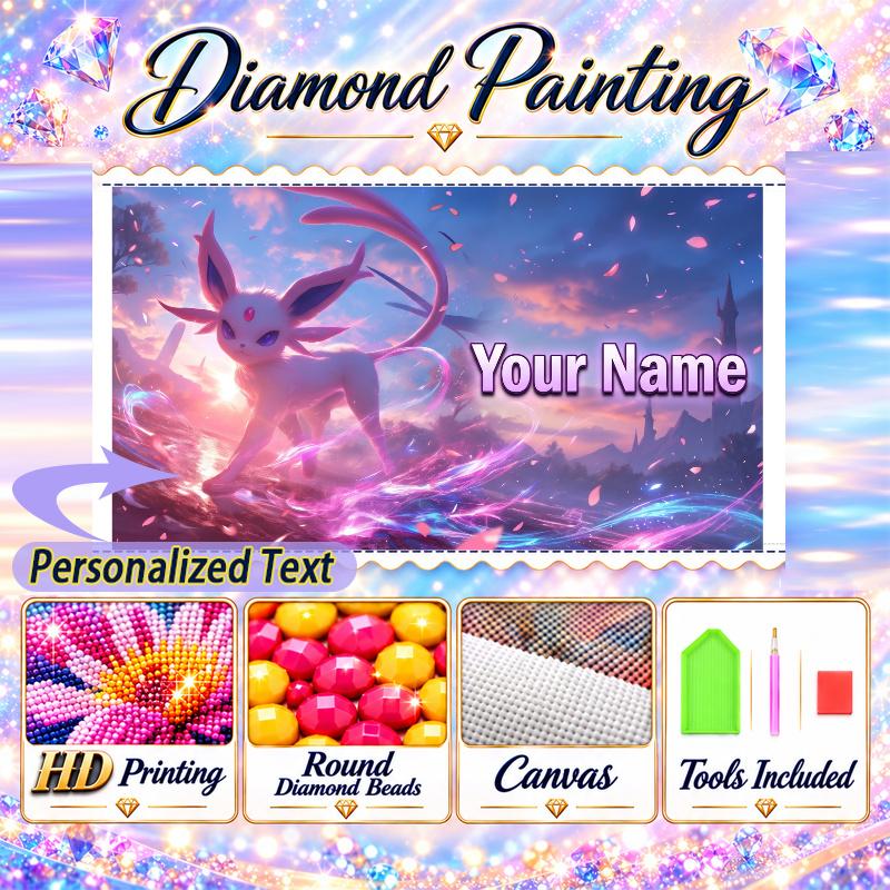 Personalized espeon Diamond Art Custom Name 5D Diamond Painting Full Drill DIY Craft