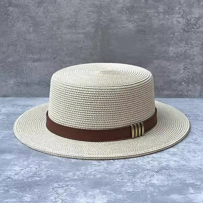 25 Retro Flat-Top Straw Hats For Children'S Summer Vacation Seaside Beach Sunshade Top Hats Show Small Face