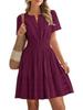 European & American V-neck Pleated Puff Sleeve Layered Dress for Women