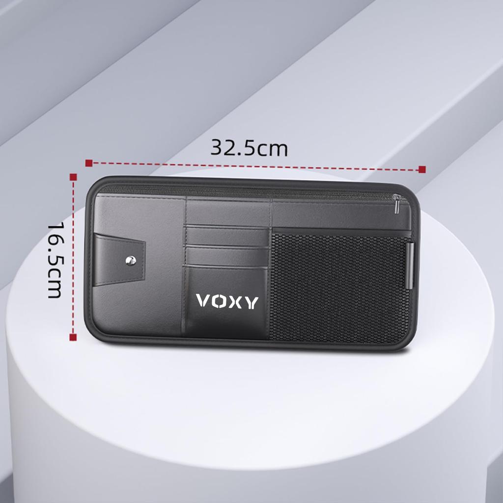 XIBUSANA Auto-Sonnenblenden-Kartenhalter mit Brillenablage für und Langlebig mit Trennwänden für Parken und Einfach Schwarz Voxy, Verschleißfest Tickets, Münzen,