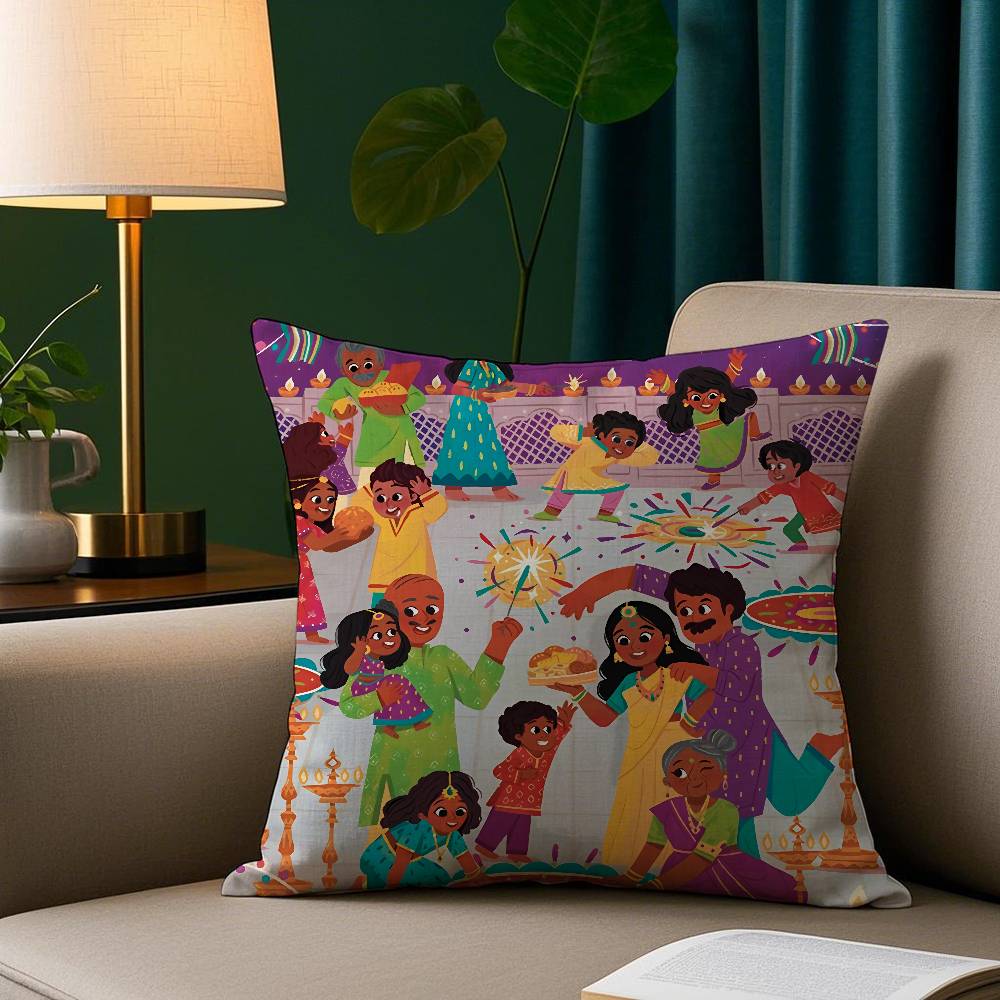 Diwali Festival Pillow Case Cozy Plush Pillow Cover Double Side Printed – Home Gift for Bedroom Decor