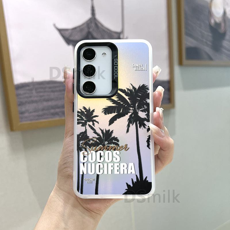 

Чехол для мобильного телефона Samsung Colorful Laser для S24Plus, S23, S22, S21 — выберите дизайн Aurora White или Coconut Tree. Samsung S21