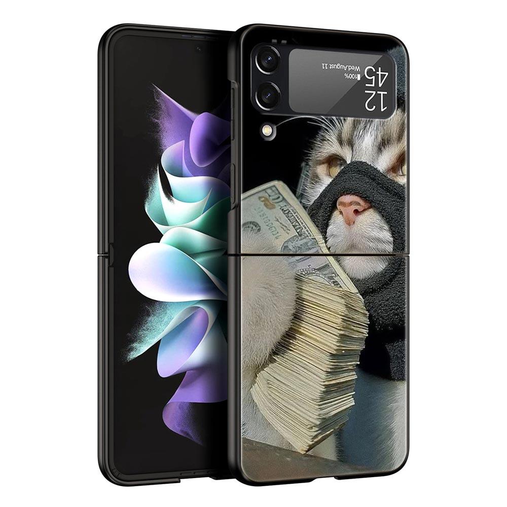 Hard PC Phone Case For Samsung Galaxy Z Flip 7 6 5 4 Black Cover For Galaxy Z Flip 3 Foldable Shockproof Money Cat Fundas Capas