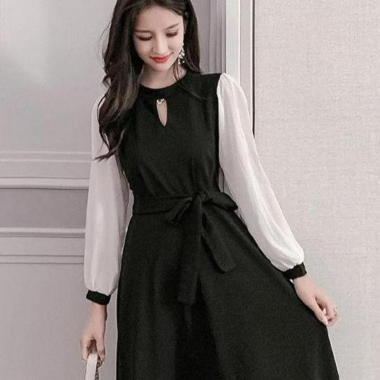 Elegant French Hepburn-Style Retro Midi Dress for Autumn and Spring XL