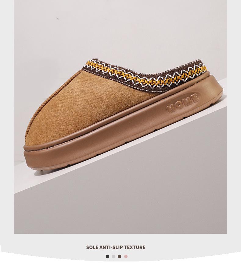 Fellpantoffeln im Ethno-Stil: Warme, dicksohlige Baumwollpantoffeln für Damen und Herren, perfekt für Herbst und Winter