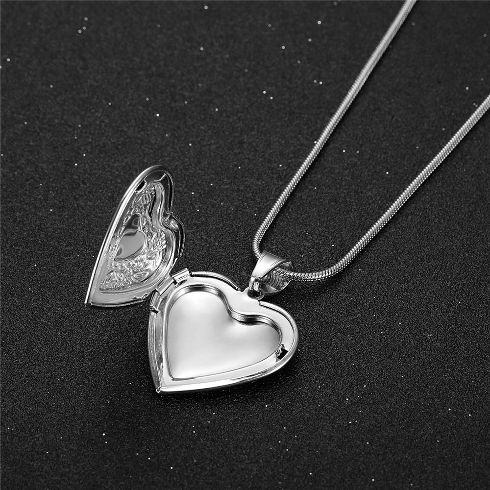 Romantic Love Heart Locket Pendant Silver Color Stainless Steel Openable Picture Memorial Necklace for Women Men Vintage Jewelry