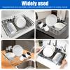 Adjustable Sink Dish Drying Rack Carbon Steel Tableware Rack with Nonslip Rubber Arm and Utensil Holder Kitchen Fruit Drainer