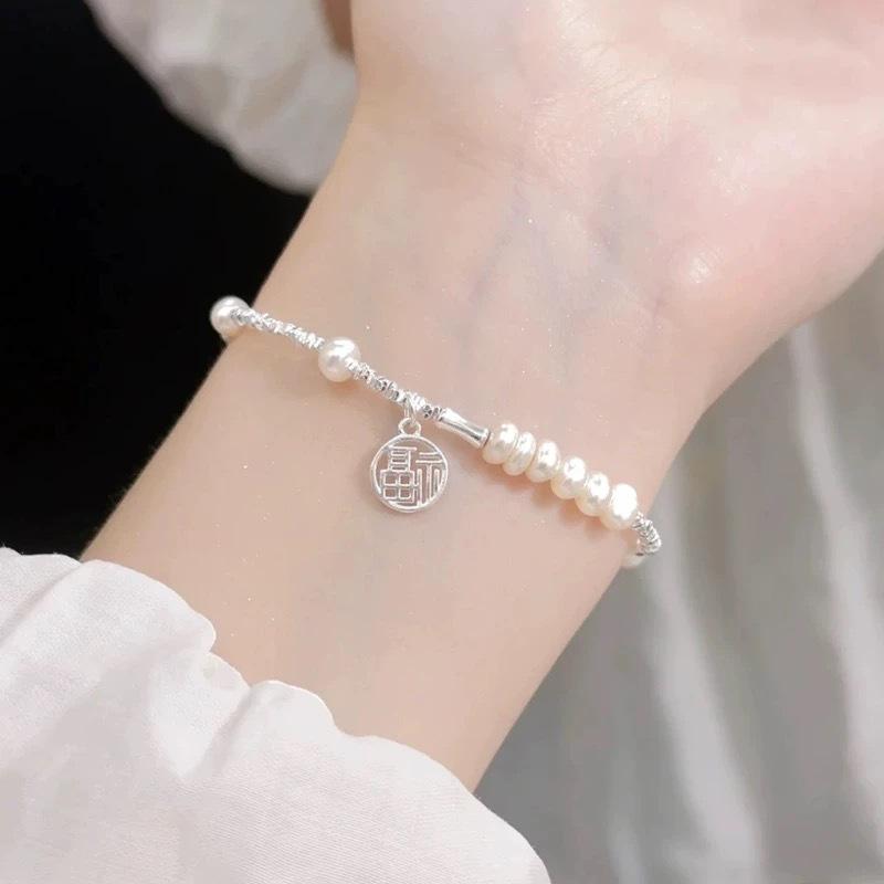 Zhongying Irregular Spliced Silver Nugget & Pearl Bracelet for Women