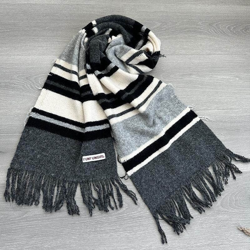 Autumn and winter fashion versatile striped wool scarf light luxury high-end knitted cashmere scarf scarf