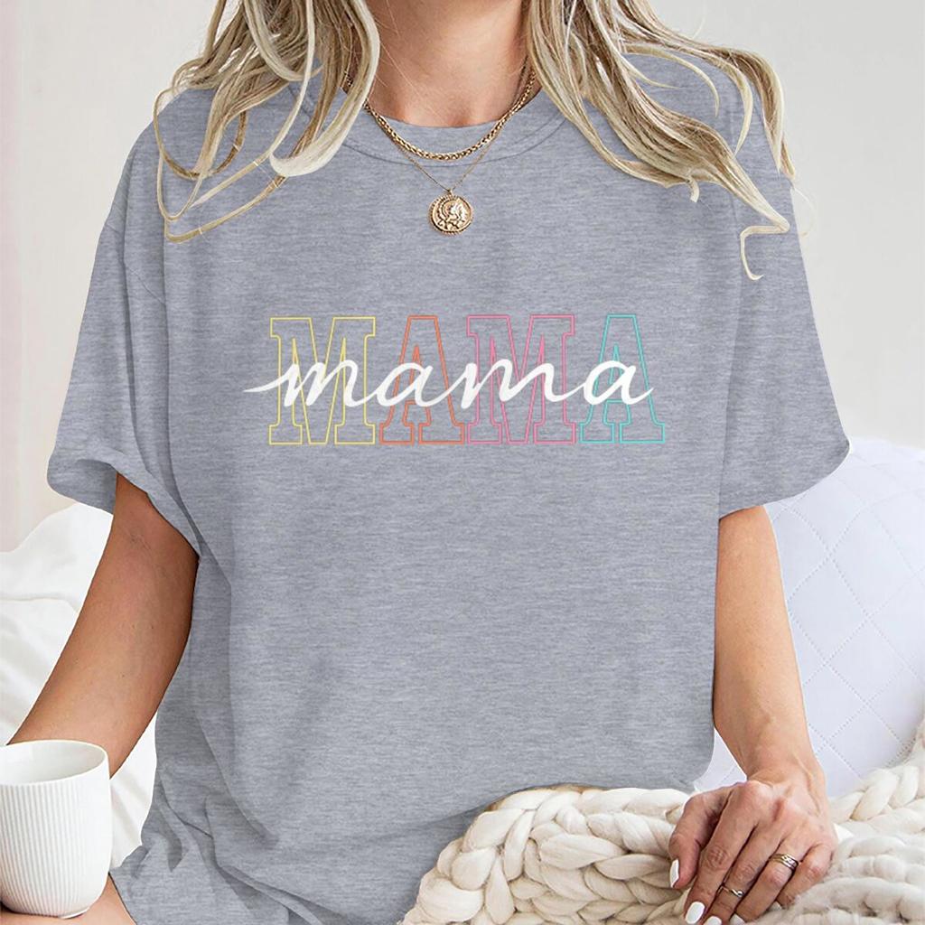 Hot Sales Mother's Day Gift T-shirts for Women Retro "MAMA" Graphic Print Graphic T Shirts Funny Gift for Mama Short Sleeve Tee
