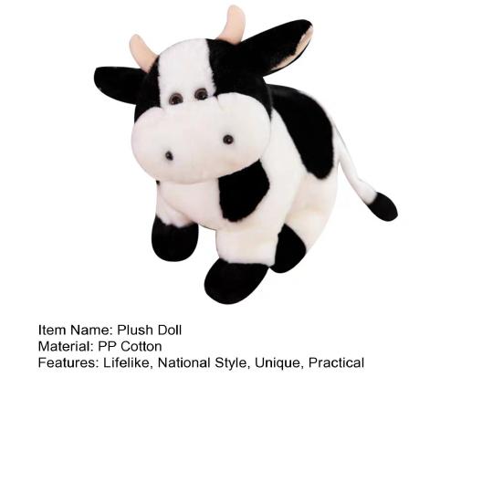 Realistic Plush Cow Toy Soft Stuffed Animal with Black & White Spots Cuddly Companion Birthday Gift for Boys Girls