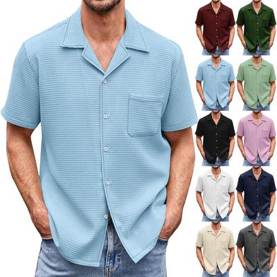 Men's Solid Color Button Pocket Short Sleeve Shirts Men's Casual Fashion Short Sleeve Shirts