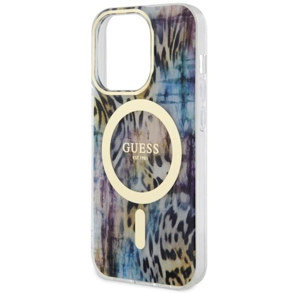 Funda para iPhone 14 Pro Guess Leopardo MagSafe Azul