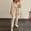 2024 Plus Size Women's Casual Crepe Loose Lapel Long Sleeve Shirt Set - European & American Style