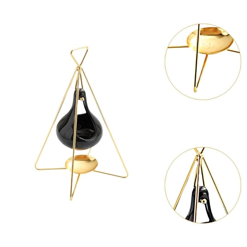 Tealight Wax Melter with Unique Hanging Designing Aromaic Wax Melter with Metal Stand Black/Gold