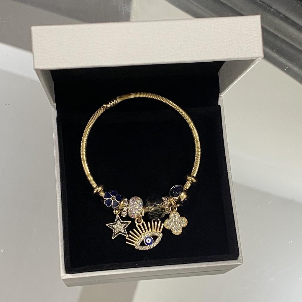Fashion Demon Eye Pendant Bracelet Stainless Steel Enamel Star Clover For Women And Men