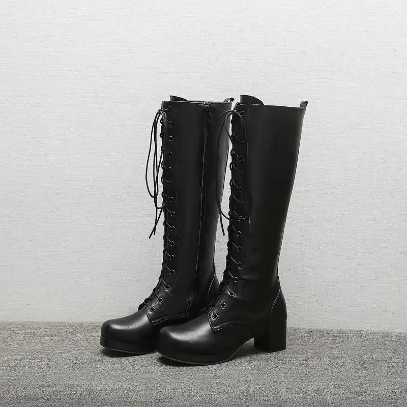 Woman Lovely Sweet Lace Up Purple Pink White Fashion Women'S High Knee Boots Winter Shoes Lolita Shoes Girls Boots